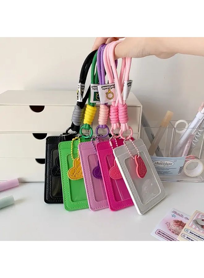 Black PU ID Card Holder With Transparent Window Detachable Strap And Heart Tag - Image 2